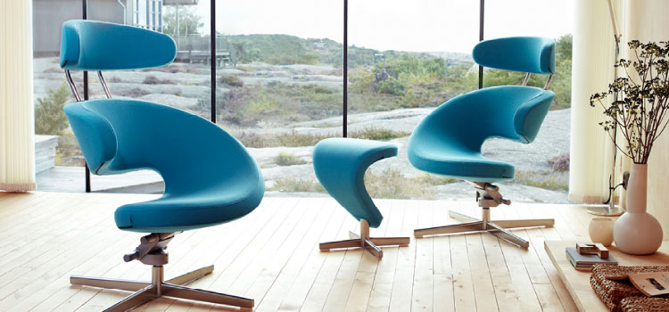 peel fauteuils met hocker poef relaxstoelen met draai kruisvoet ronde voet moderne zitmeubelen